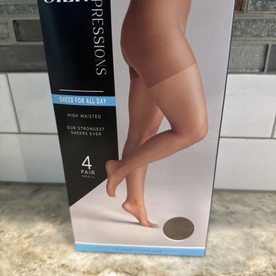 ????Silk Impressions Pantyhose, Sheer 4Allday, 4-Pack, SM Coffee Bean????